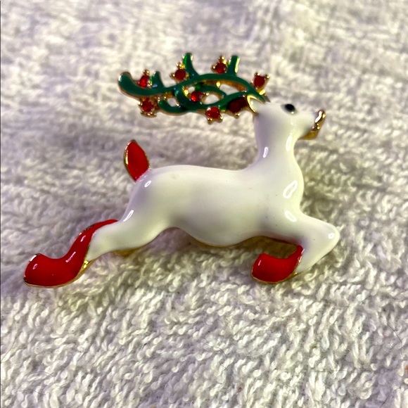 Jewelry - Festive Reindeer Brooch with Red and Green Accents # 30